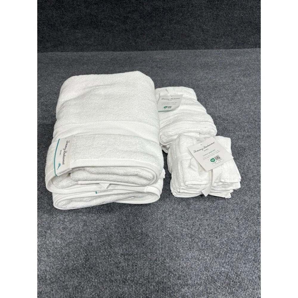 Tommy Bahama 9 Piece Premium Cotton Bath Towel Set Solid White NEW